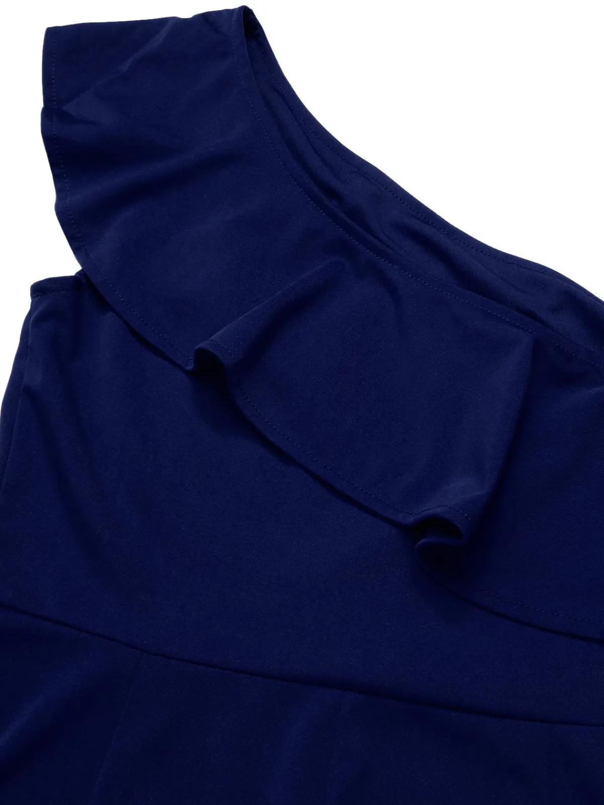 Fashion Retro Stage 1950s Solid One Shoulder Ruffled Jumpsuit