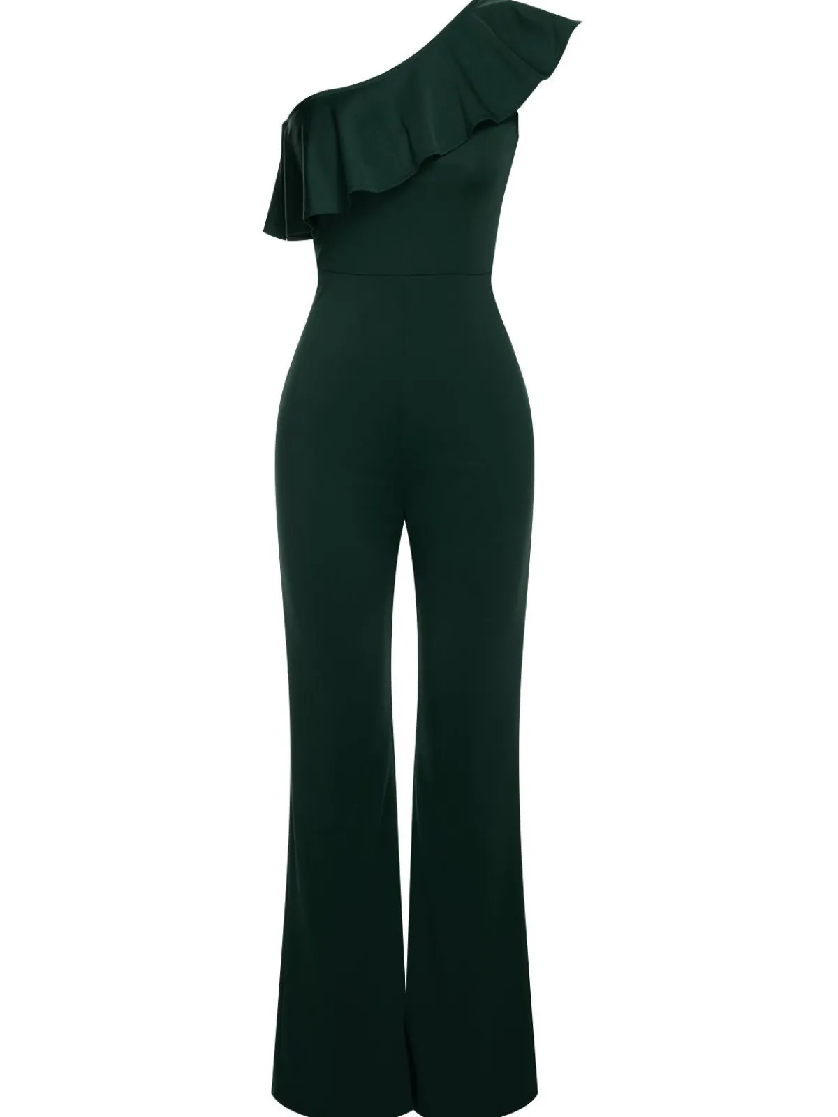 Fashion Retro Stage 1950s Solid One Shoulder Ruffled Jumpsuit