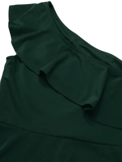 Fashion Retro Stage 1950s Solid One Shoulder Ruffled Jumpsuit