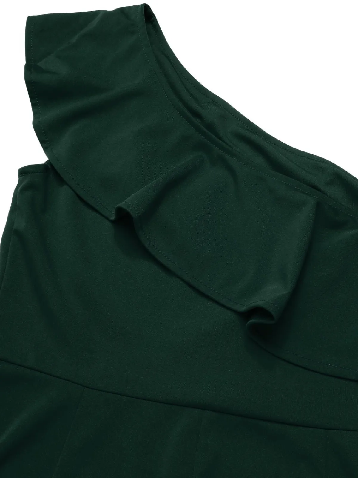 Fashion Retro Stage 1950s Solid One Shoulder Ruffled Jumpsuit