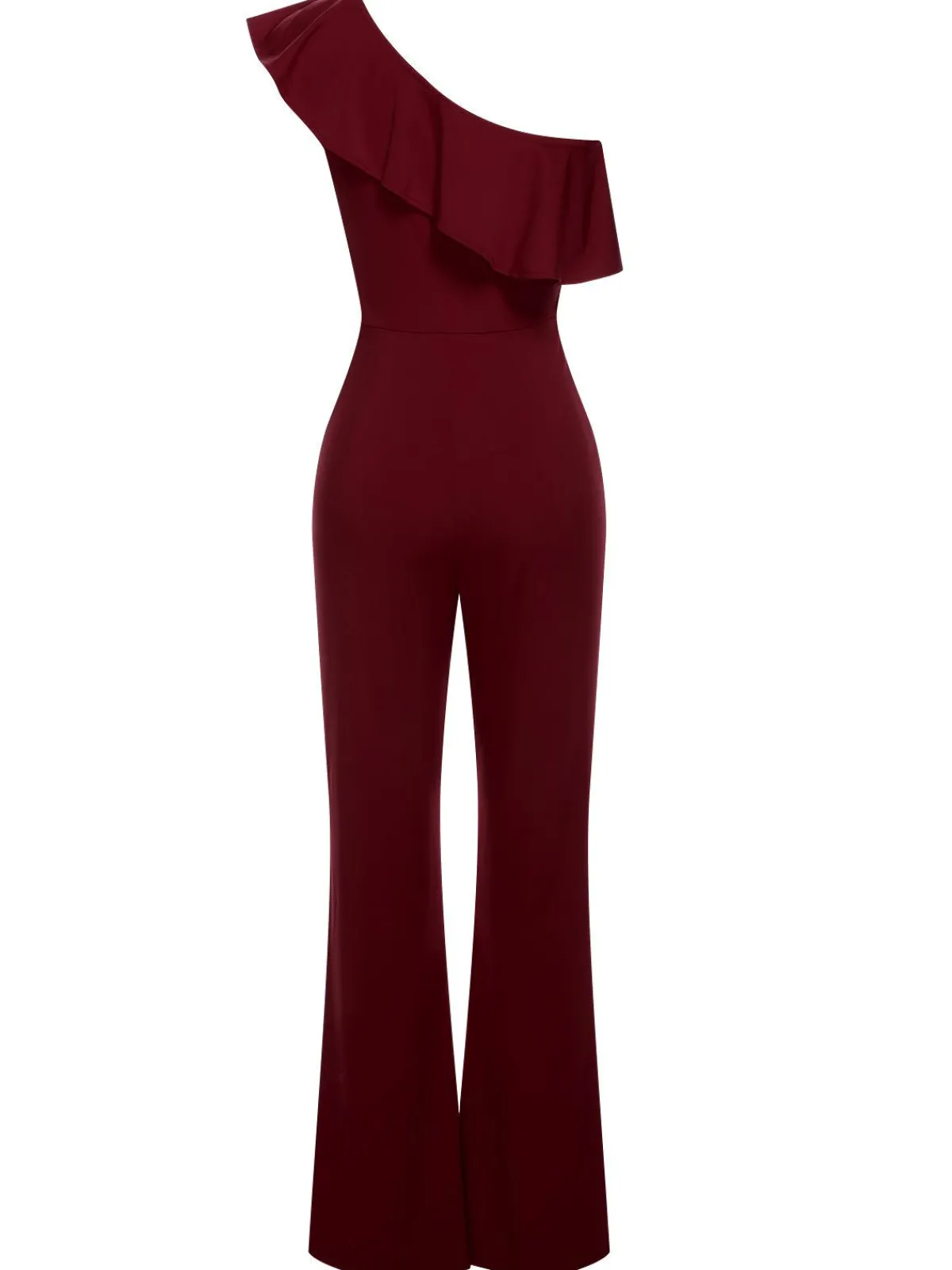 Fashion Retro Stage 1950s Solid One Shoulder Ruffled Jumpsuit