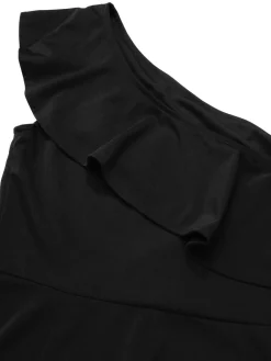 Fashion Retro Stage 1950s Solid One Shoulder Ruffled Jumpsuit