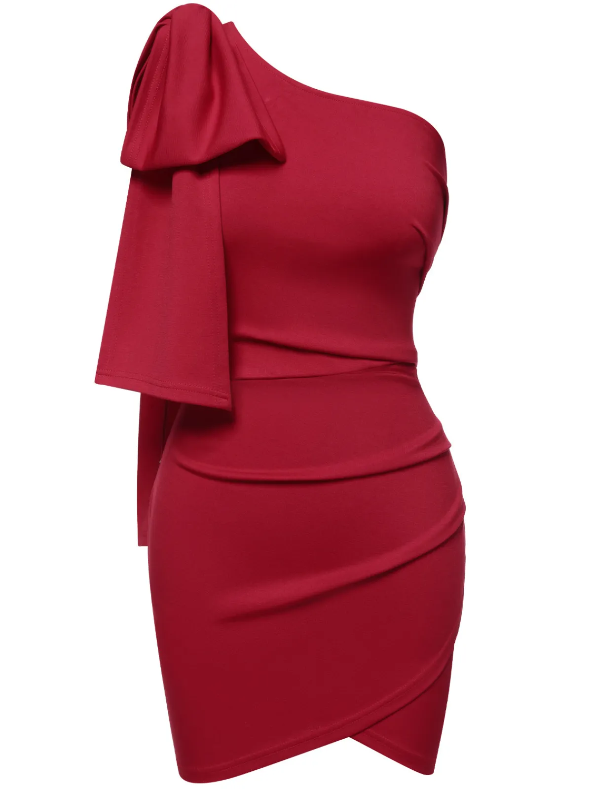 New Retro Stage 1960s Solid One-Shoulder Bow Dress
