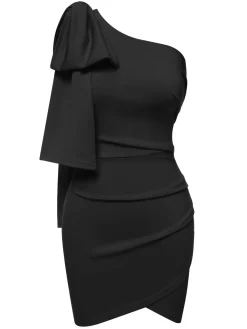 New Retro Stage 1960s Solid One-Shoulder Bow Dress