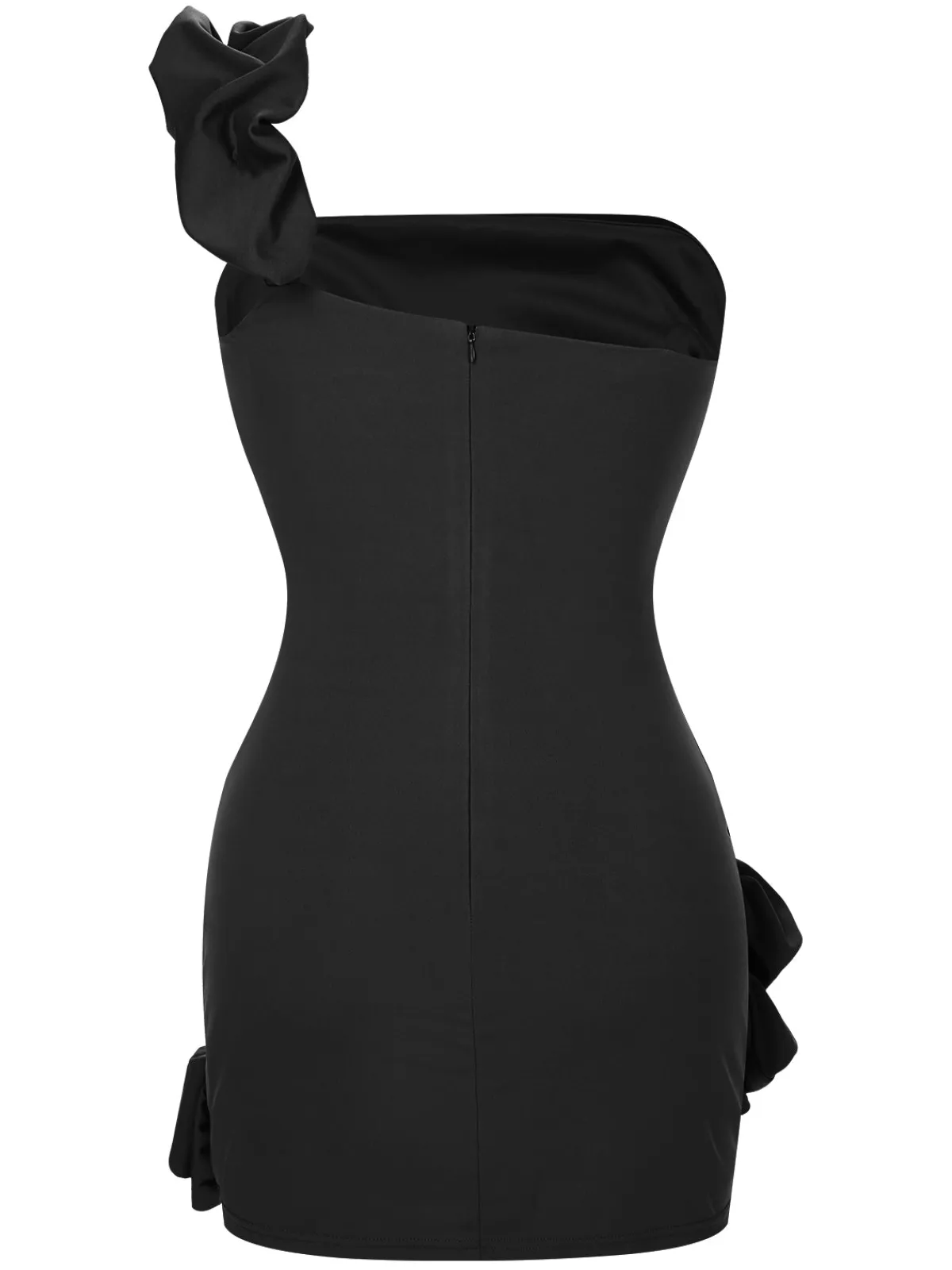 Fashion Retro Stage 1980s Solid One-Shoulder 3D Flower Mini Dress
