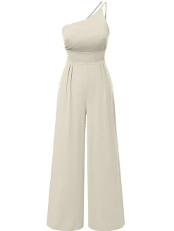 Fashion Retro Stage 1940s Solid One-Shoulder Suspender Loose Wide-Leg Jumpsuit