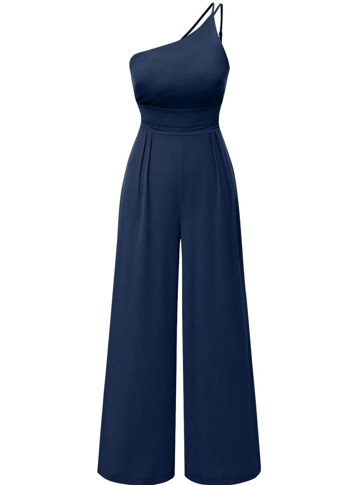 Fashion Retro Stage 1940s Solid One-Shoulder Suspender Loose Wide-Leg Jumpsuit