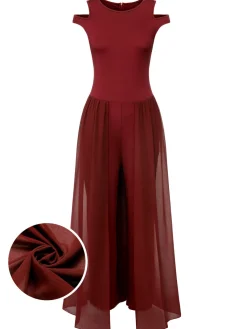 Sale Retro Stage 1950s Solid Patchwork Sleeveless Cutout Jumpsuit