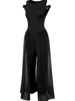 Sale Retro Stage 1950s Solid Patchwork Sleeveless Cutout Jumpsuit