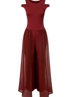 Sale Retro Stage 1950s Solid Patchwork Sleeveless Cutout Jumpsuit