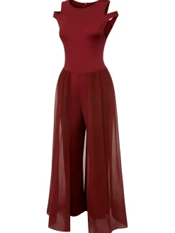 Sale Retro Stage 1950s Solid Patchwork Sleeveless Cutout Jumpsuit