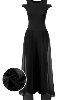 Sale Retro Stage 1950s Solid Patchwork Sleeveless Cutout Jumpsuit