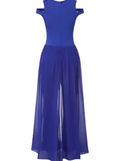 Sale Retro Stage 1950s Solid Patchwork Sleeveless Cutout Jumpsuit