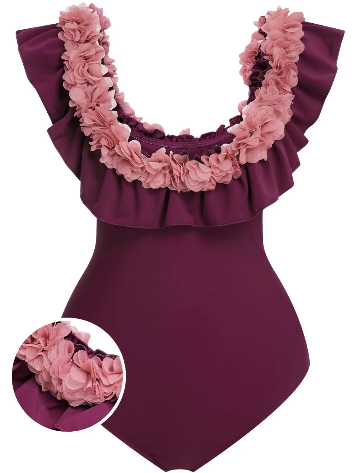 Best Retro Stage 1940s Solid Petal Patchwork One Shoulder Swimsuit