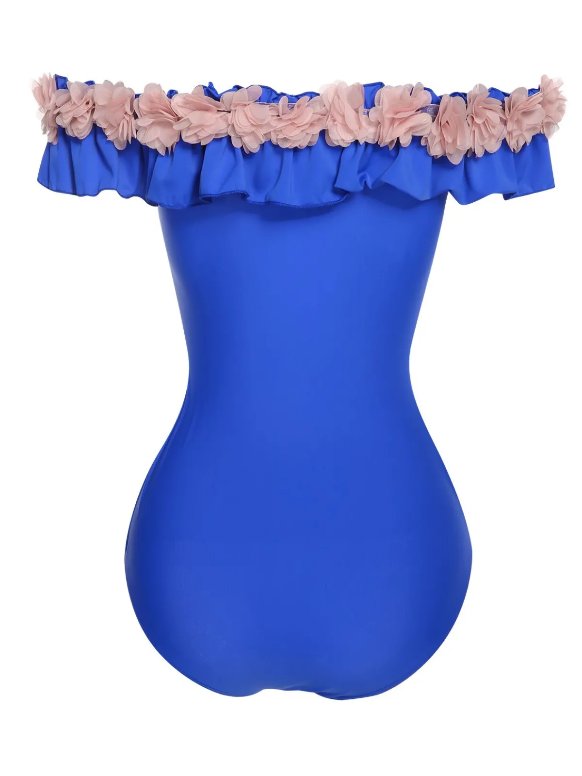 Best Retro Stage 1940s Solid Petal Patchwork One Shoulder Swimsuit