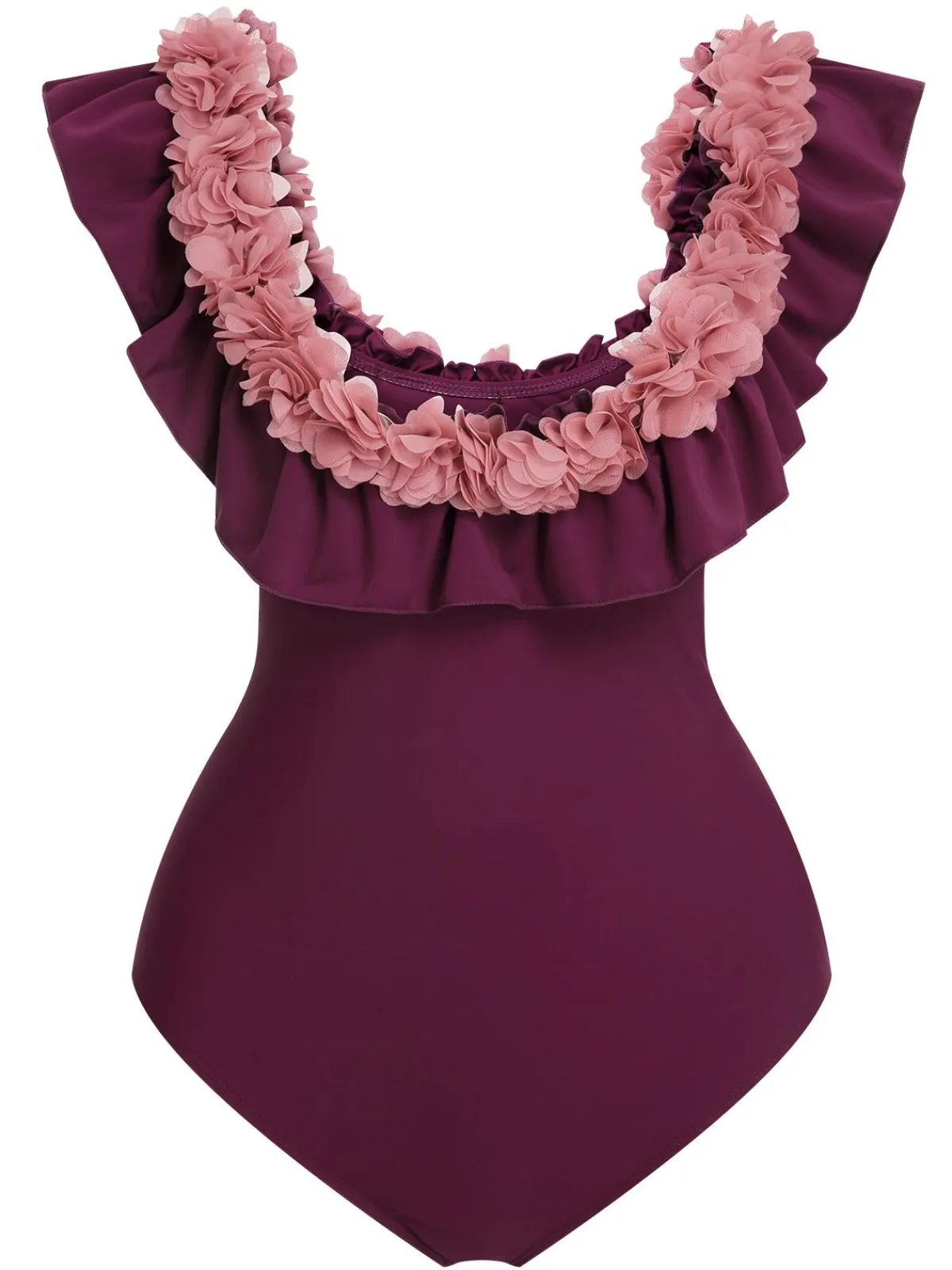 Best Retro Stage 1940s Solid Petal Patchwork One Shoulder Swimsuit