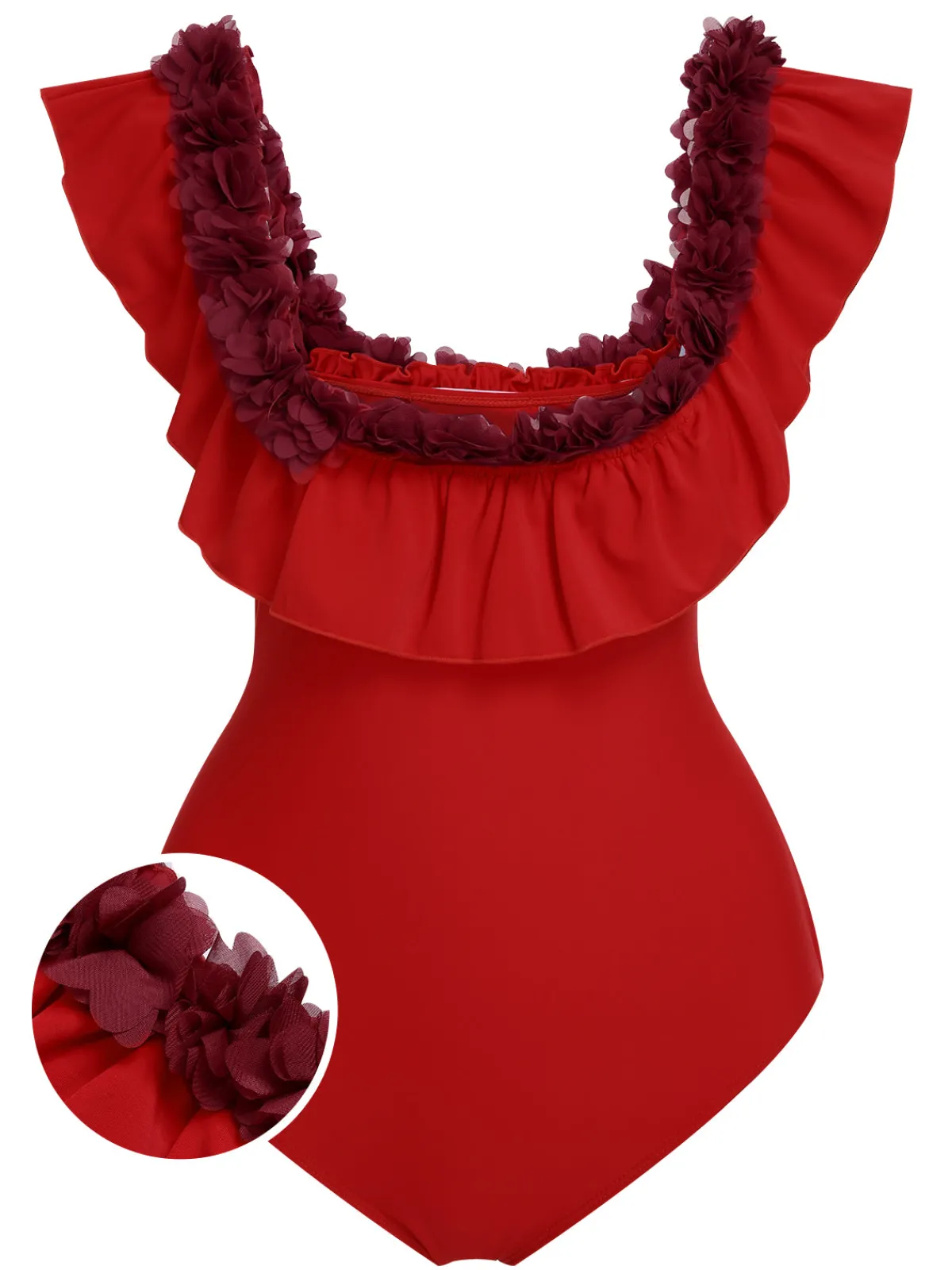 Best Retro Stage 1940s Solid Petal Patchwork One Shoulder Swimsuit