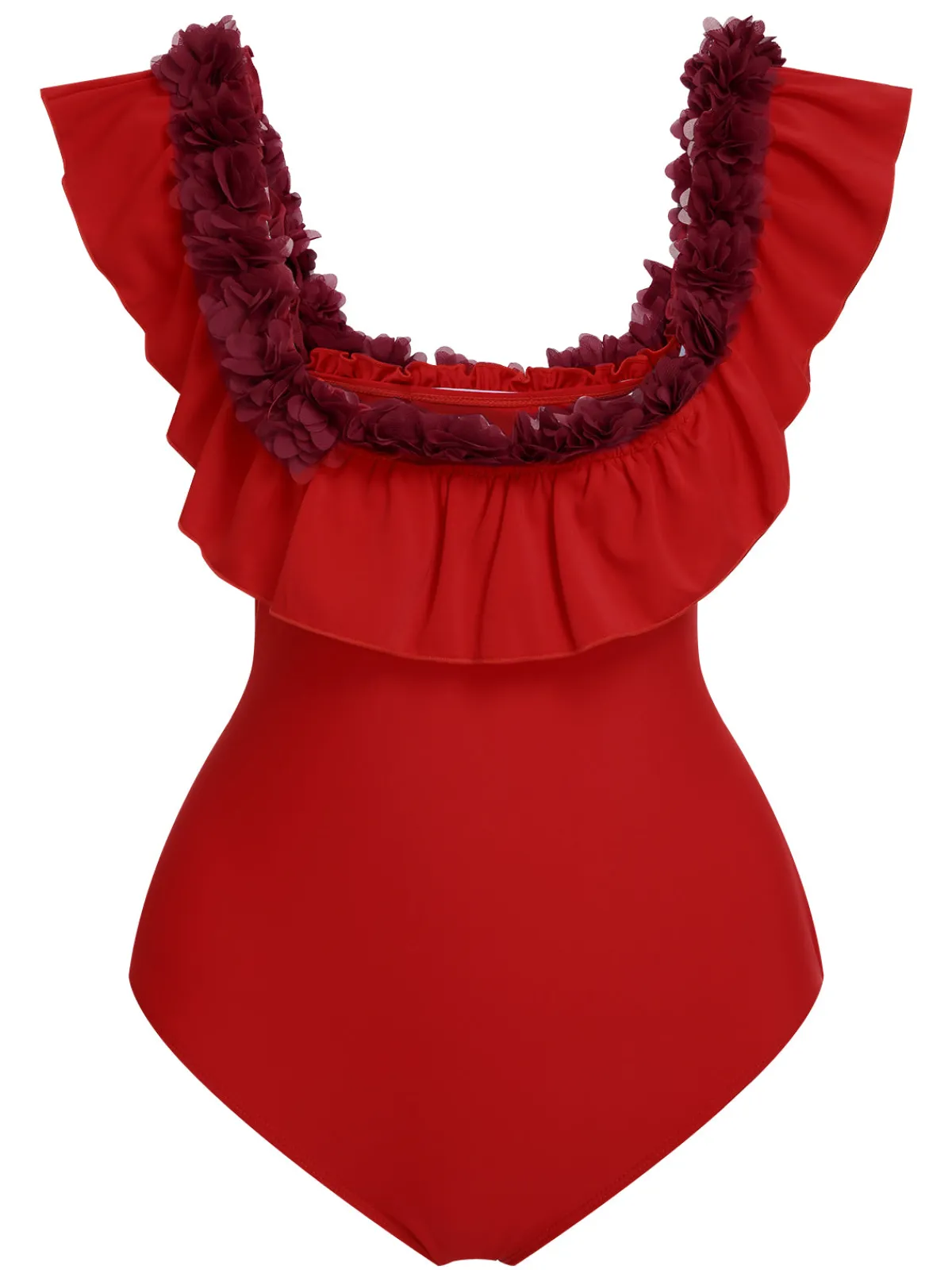 Best Retro Stage 1940s Solid Petal Patchwork One Shoulder Swimsuit