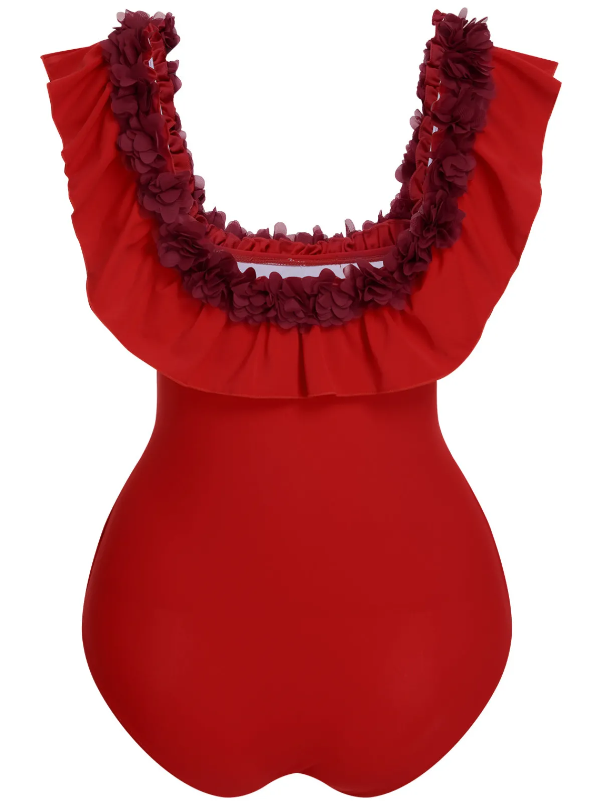 Best Retro Stage 1940s Solid Petal Patchwork One Shoulder Swimsuit