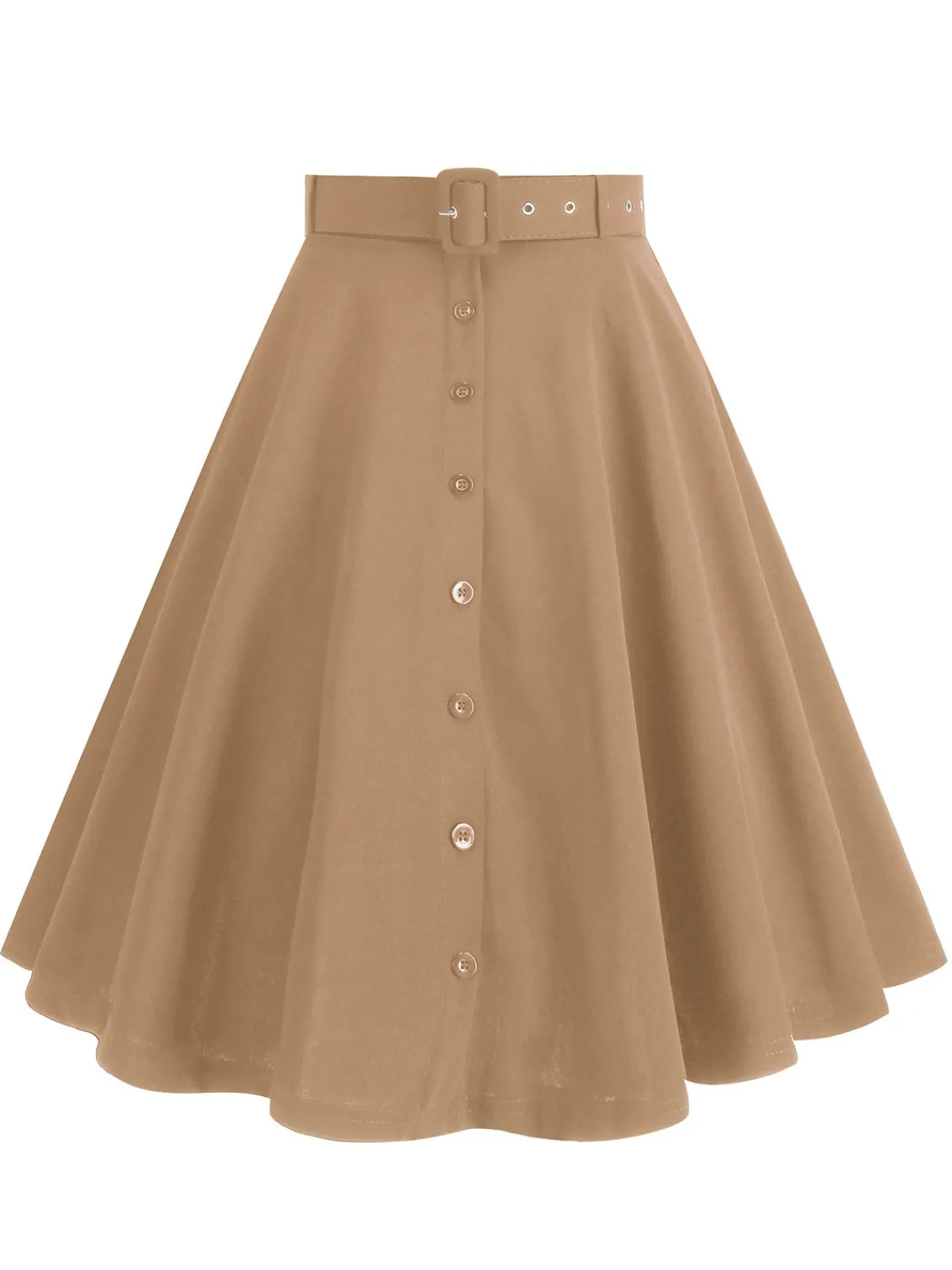 Outlet Retro Stage 1950s Solid Pleated Button Belted Skirt