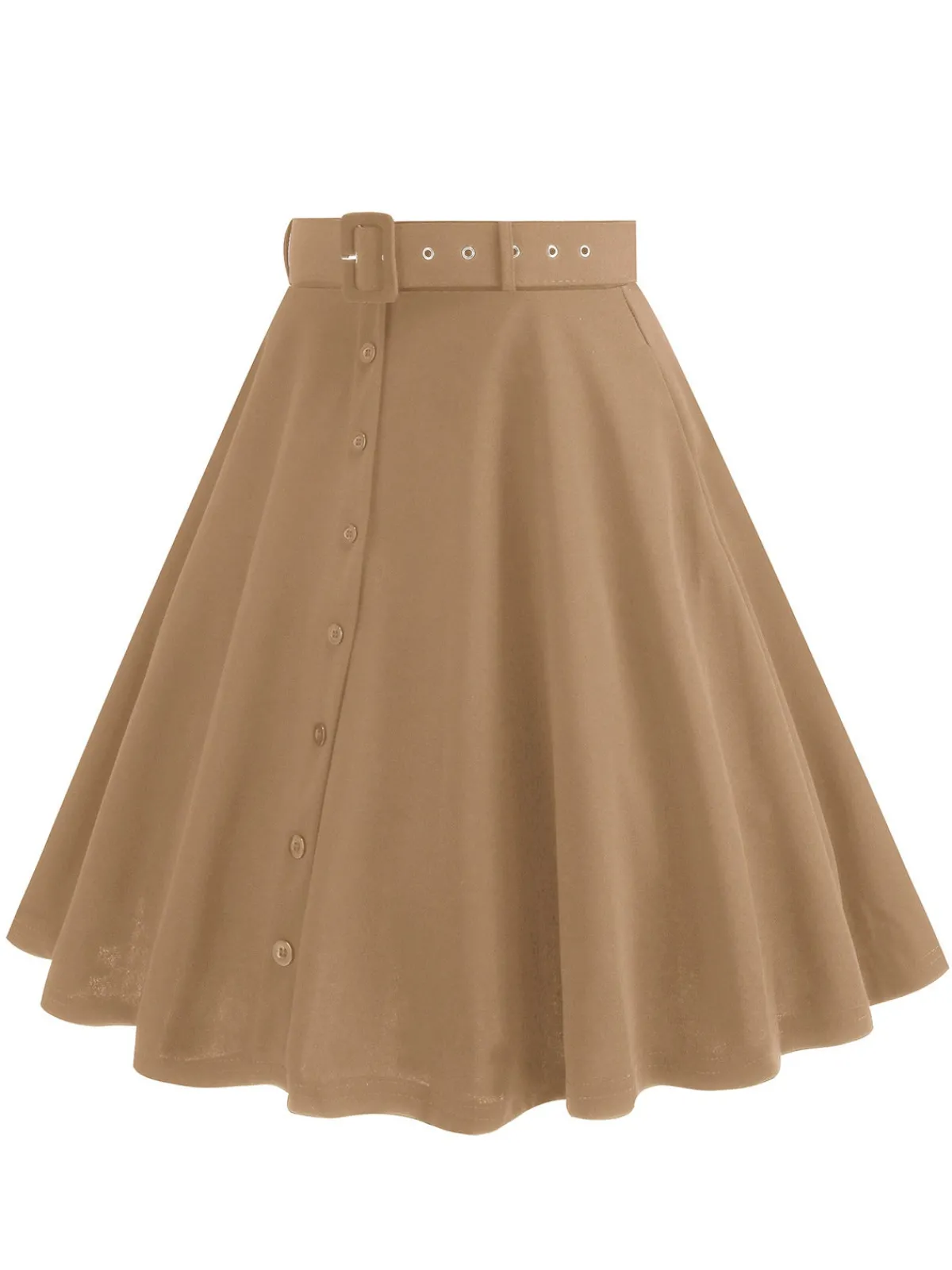 Outlet Retro Stage 1950s Solid Pleated Button Belted Skirt
