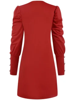 Outlet Retro Stage 1940s Solid Pleated Gigot Sleeves Dress
