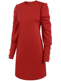 Outlet Retro Stage 1940s Solid Pleated Gigot Sleeves Dress