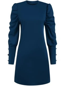 Outlet Retro Stage 1940s Solid Pleated Gigot Sleeves Dress