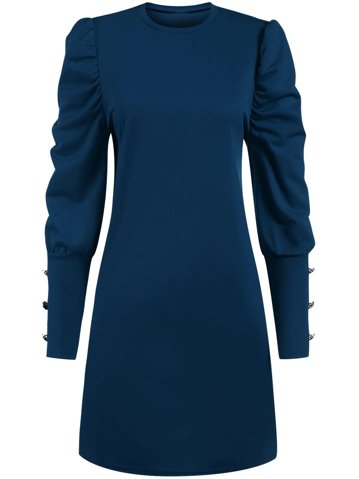 Outlet Retro Stage 1940s Solid Pleated Gigot Sleeves Dress