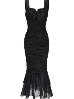 Discount Retro Stage 1930s Solid Pleated Wide Strap Fishtail Dress