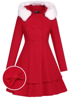 Discount Retro Stage 1940s Solid Removable Fur Collar Dress Coat
