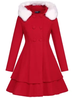 Discount Retro Stage 1940s Solid Removable Fur Collar Dress Coat