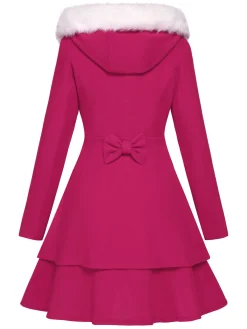 Discount Retro Stage 1940s Solid Removable Fur Collar Dress Coat