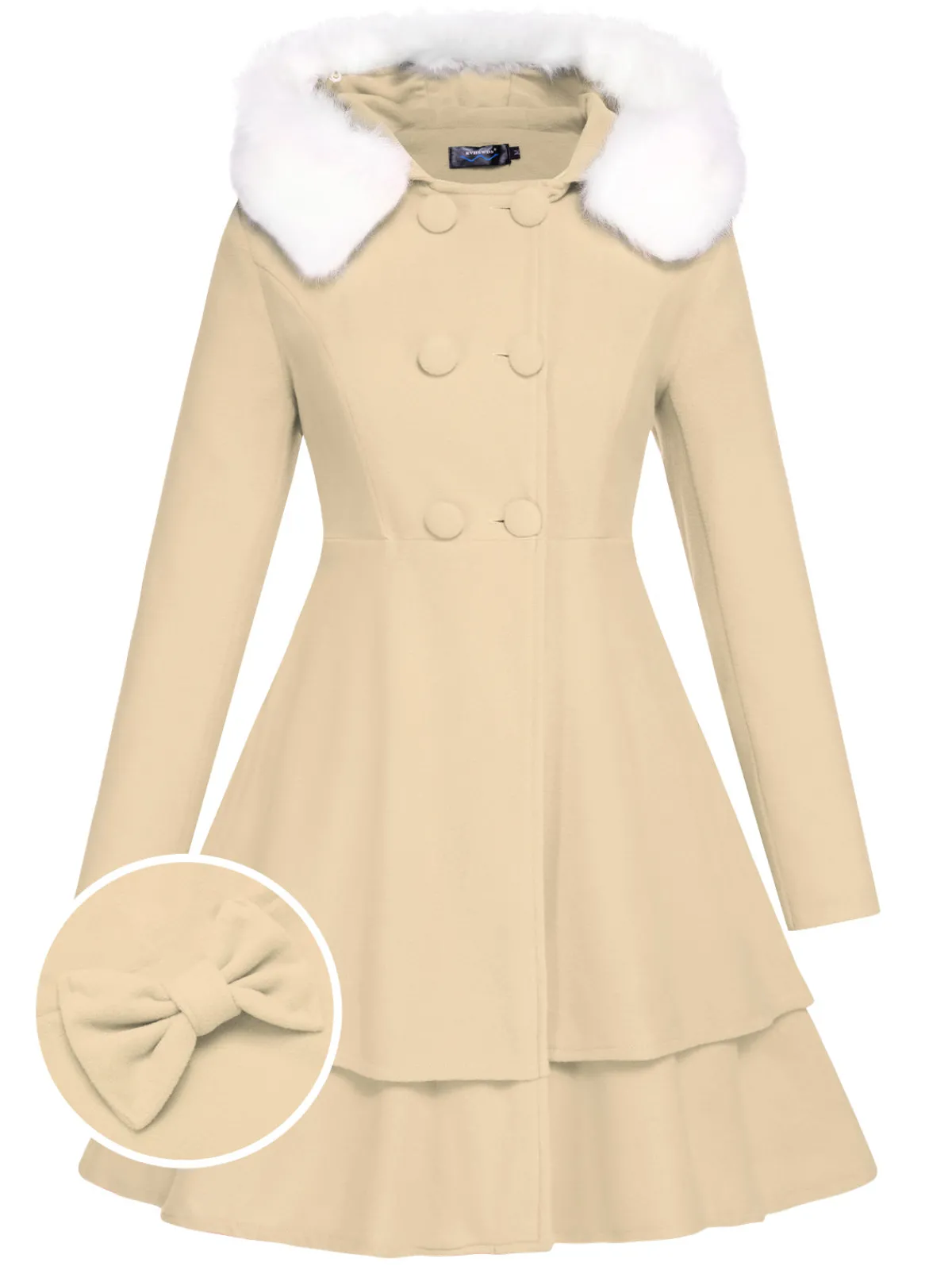 Discount Retro Stage 1940s Solid Removable Fur Collar Dress Coat