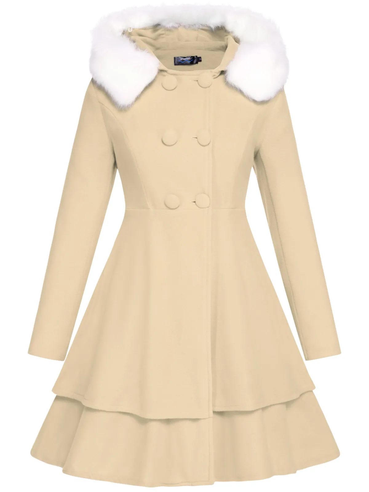 Discount Retro Stage 1940s Solid Removable Fur Collar Dress Coat