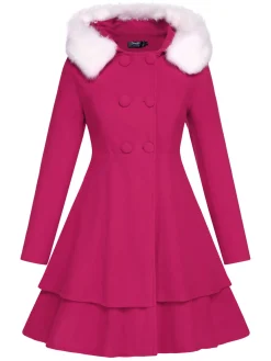 Discount Retro Stage 1940s Solid Removable Fur Collar Dress Coat