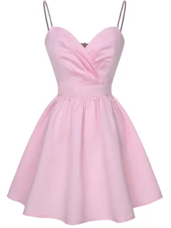 Best Retro Stage 1980s Solid Rhinestone Straps Puffy Dress