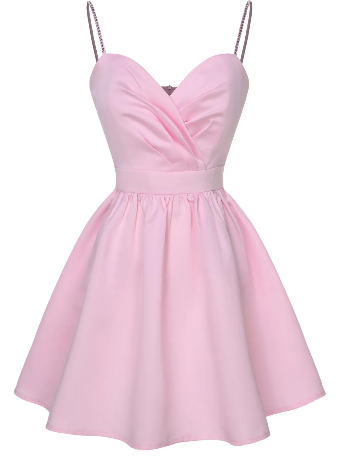 Best Retro Stage 1980s Solid Rhinestone Straps Puffy Dress
