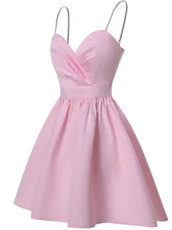 Best Retro Stage 1980s Solid Rhinestone Straps Puffy Dress