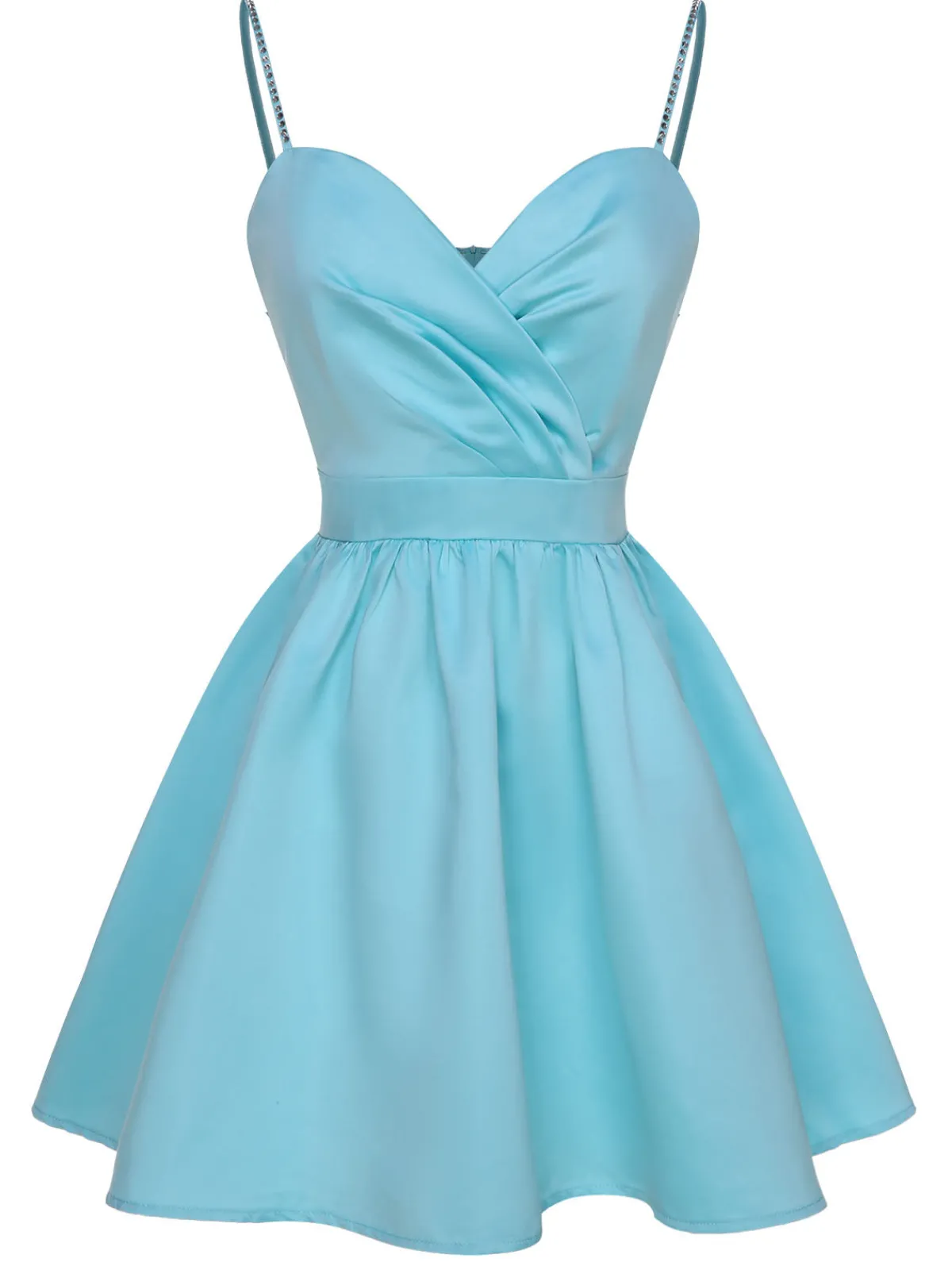 Best Retro Stage 1980s Solid Rhinestone Straps Puffy Dress