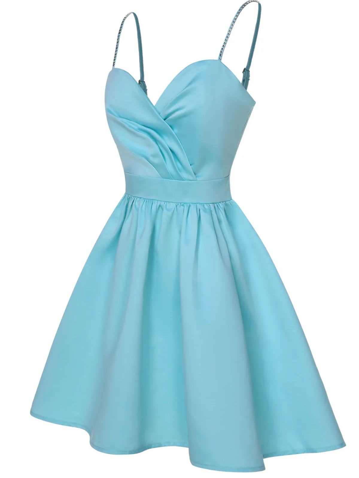 Best Retro Stage 1980s Solid Rhinestone Straps Puffy Dress