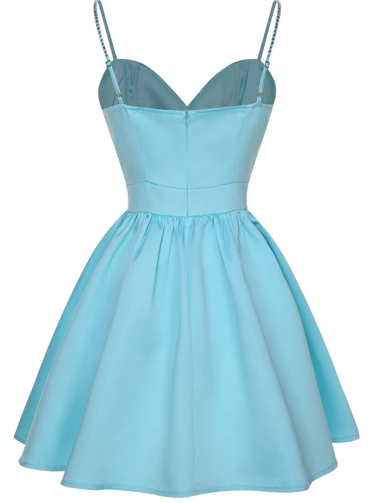 Best Retro Stage 1980s Solid Rhinestone Straps Puffy Dress