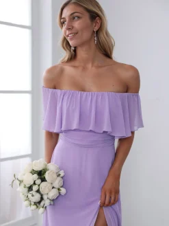 Fashion Retro Stage 1930s Solid Roll Collar Off Shoulder Slit Dress