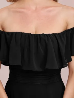 Fashion Retro Stage 1930s Solid Roll Collar Off Shoulder Slit Dress