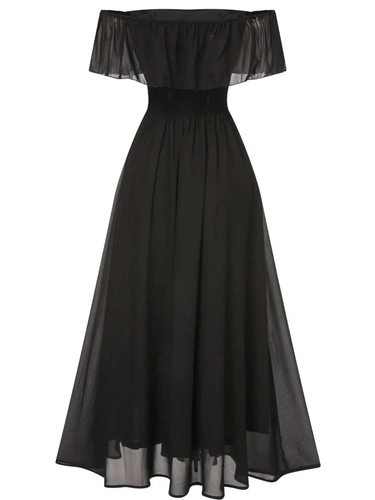 Fashion Retro Stage 1930s Solid Roll Collar Off Shoulder Slit Dress