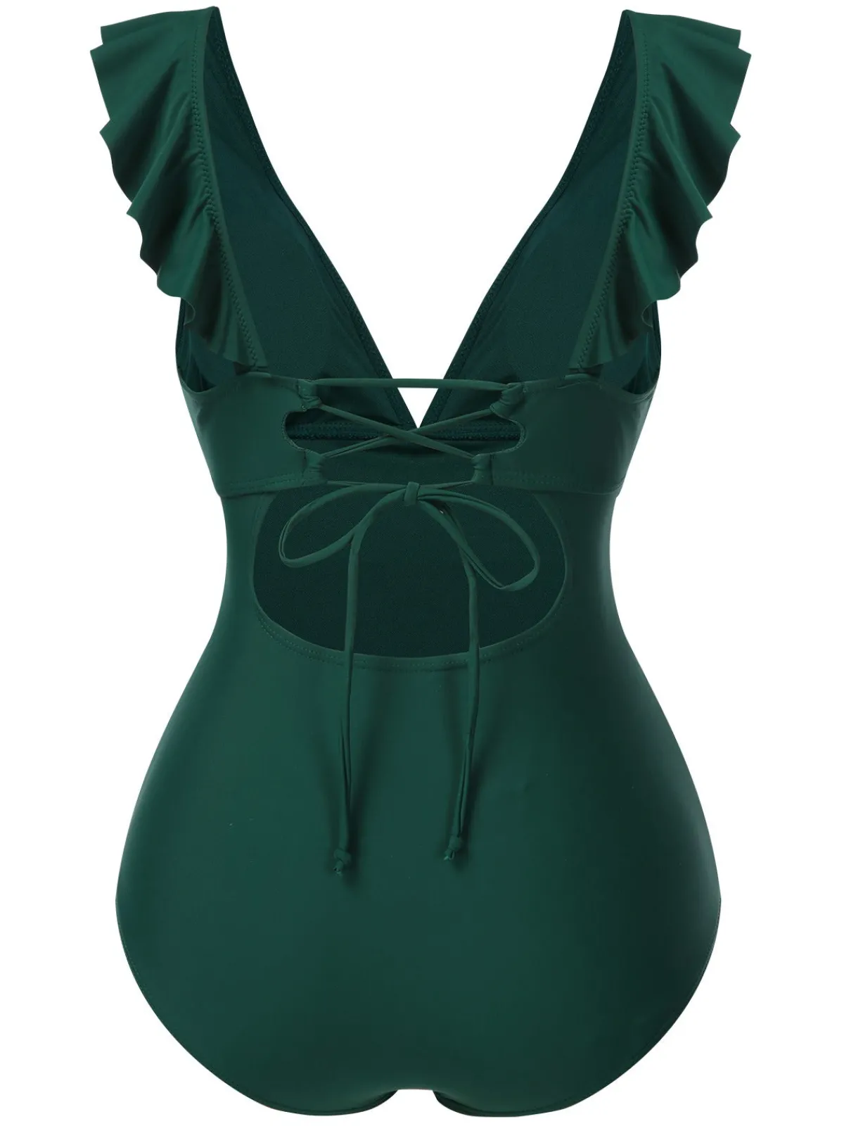 Fashion Retro Stage 1940s Solid Ruffle Collar Lace-Up Swimsuit