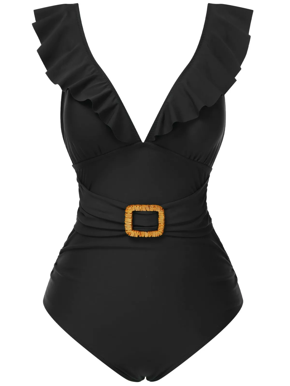 Fashion Retro Stage 1940s Solid Ruffle Collar Lace-Up Swimsuit
