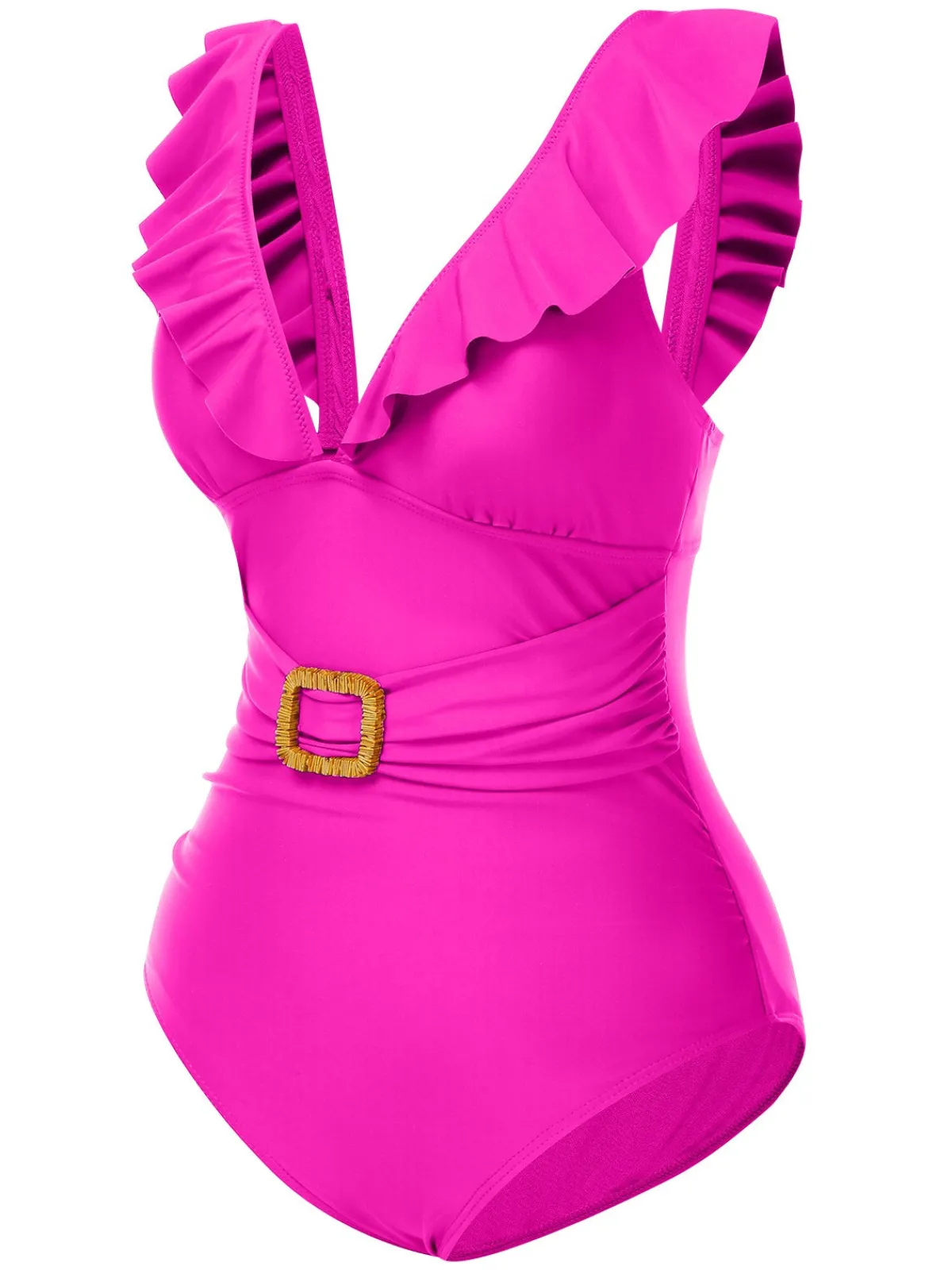 Fashion Retro Stage 1940s Solid Ruffle Collar Lace-Up Swimsuit