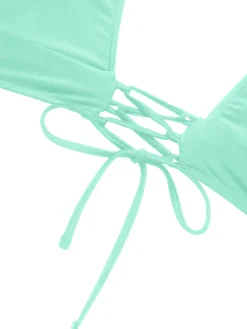 Hot Retro Stage 1950s Solid Ruffle Lace-Up V-Neck Swimsuit