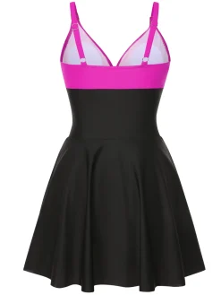 Clearance Retro Stage 1940s Solid Ruffle Patchwork Twist Swimdress